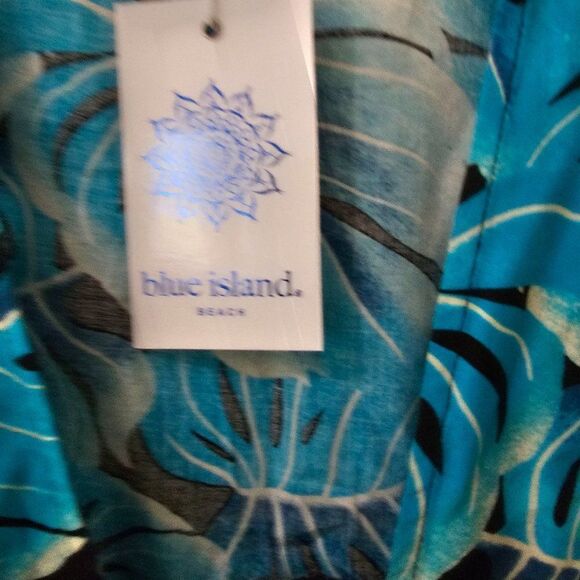 Blue Island Beach Women's Blue & Black Kimono 3/4 Sleeve Front Tie Coverups  S - Picture 7 of 11